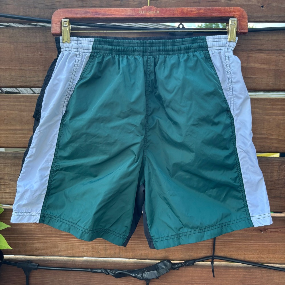 Nike Athletic Shorts Boys Small Green Black White Excellent Vintage Colorblock